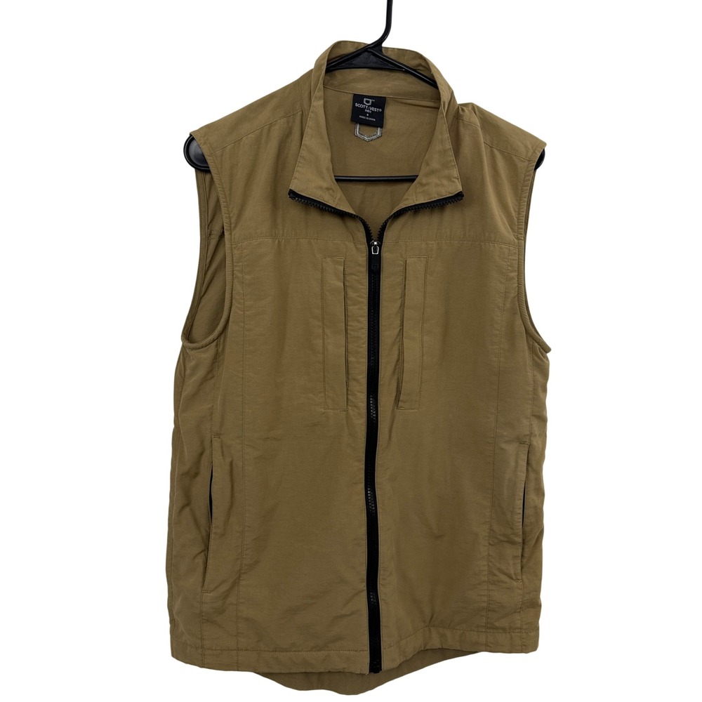 Scottevest Vest Mens Small Brown Travel Utility Multi Pocket Full Zip Hiking *